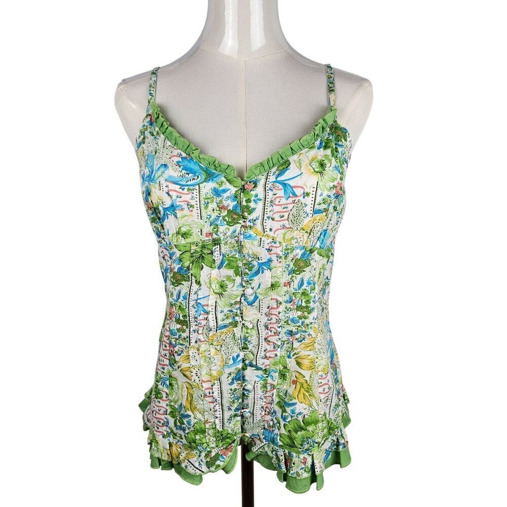 Joe Browns Size 12 Top Camisole Floral Green Blue Babydoll Coquette Feminine